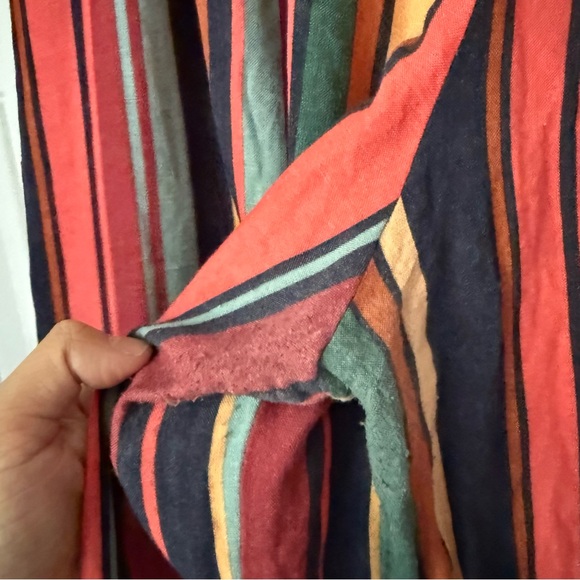 FARM RIO striped rainbow linen blend wide leg cropped trousers - Picture 8 of 10